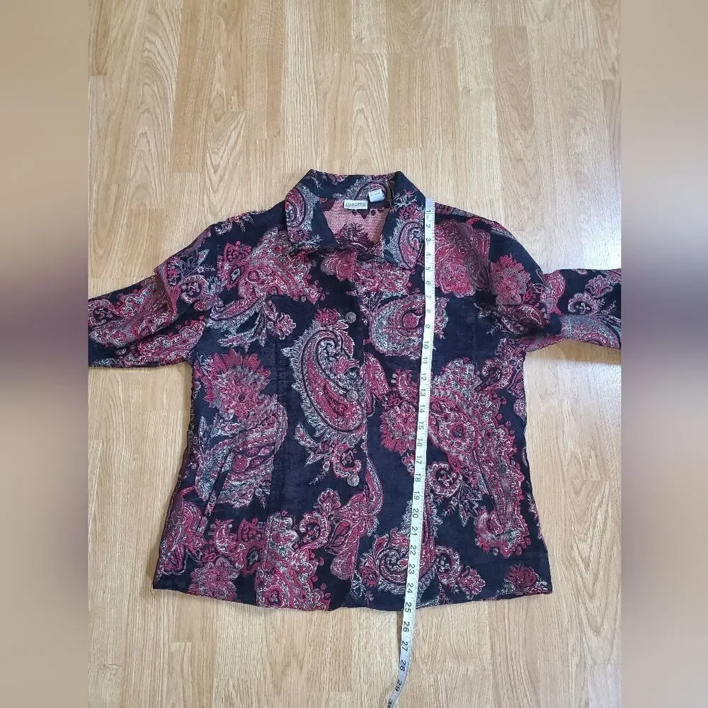 Chico's Paisley Floral Jacquard Blazer Sz Lg